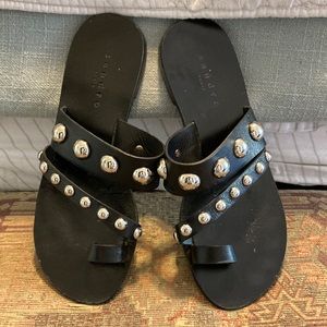 Leather Sandro Sandals with Stud Accents Size 37/6.5-7